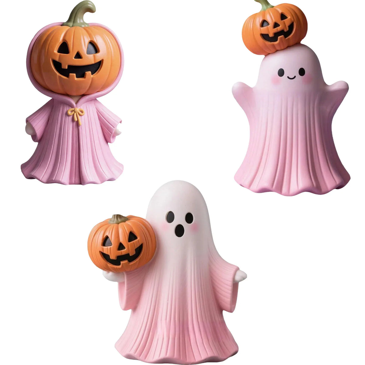 Halloween Pink Pumpkin Ghost Resin Ornament | Cute 3D Decor Halloween Resin Ornament Babs