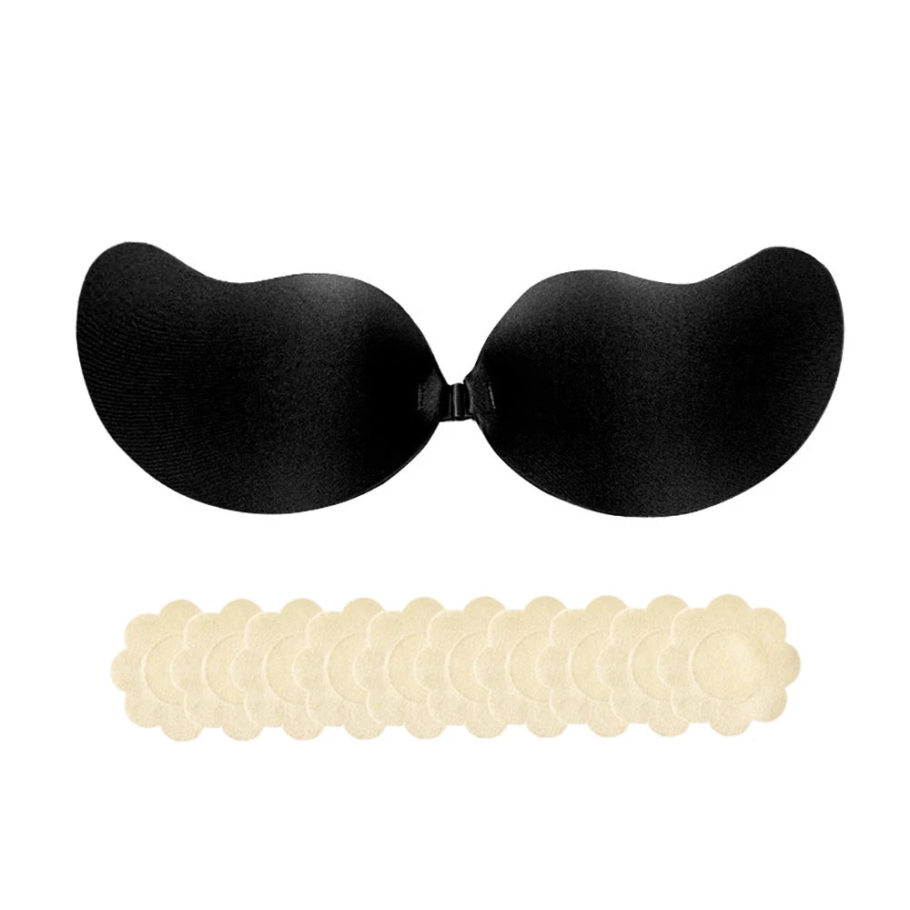 Invisible Sticky Push-Up Bra – Strapless Silicone Nipple Covers Adhesive Sticky Bra Babs Black M