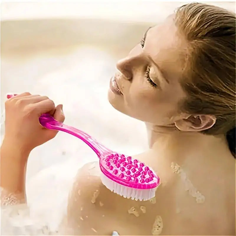 Ergonomic Long-Handle Bath Brush – Back Scrubbing & Massage Bath Body Brush Babs
