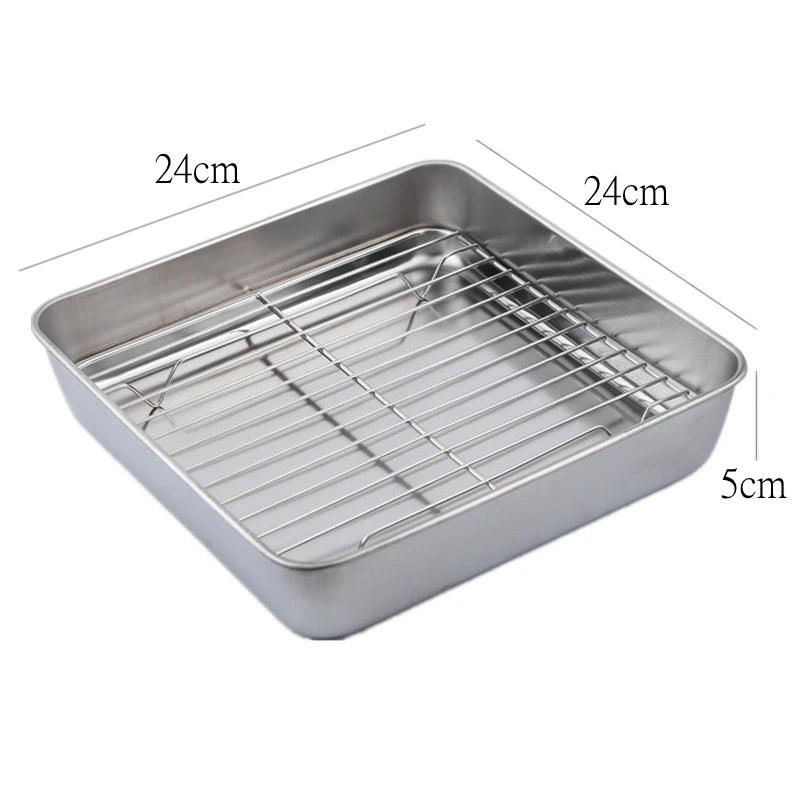 Square Stainless Steel Baking Tray with Grid Rack | Nonstick Baking Tray & Rack Babs 24x24x5 cm with Grid