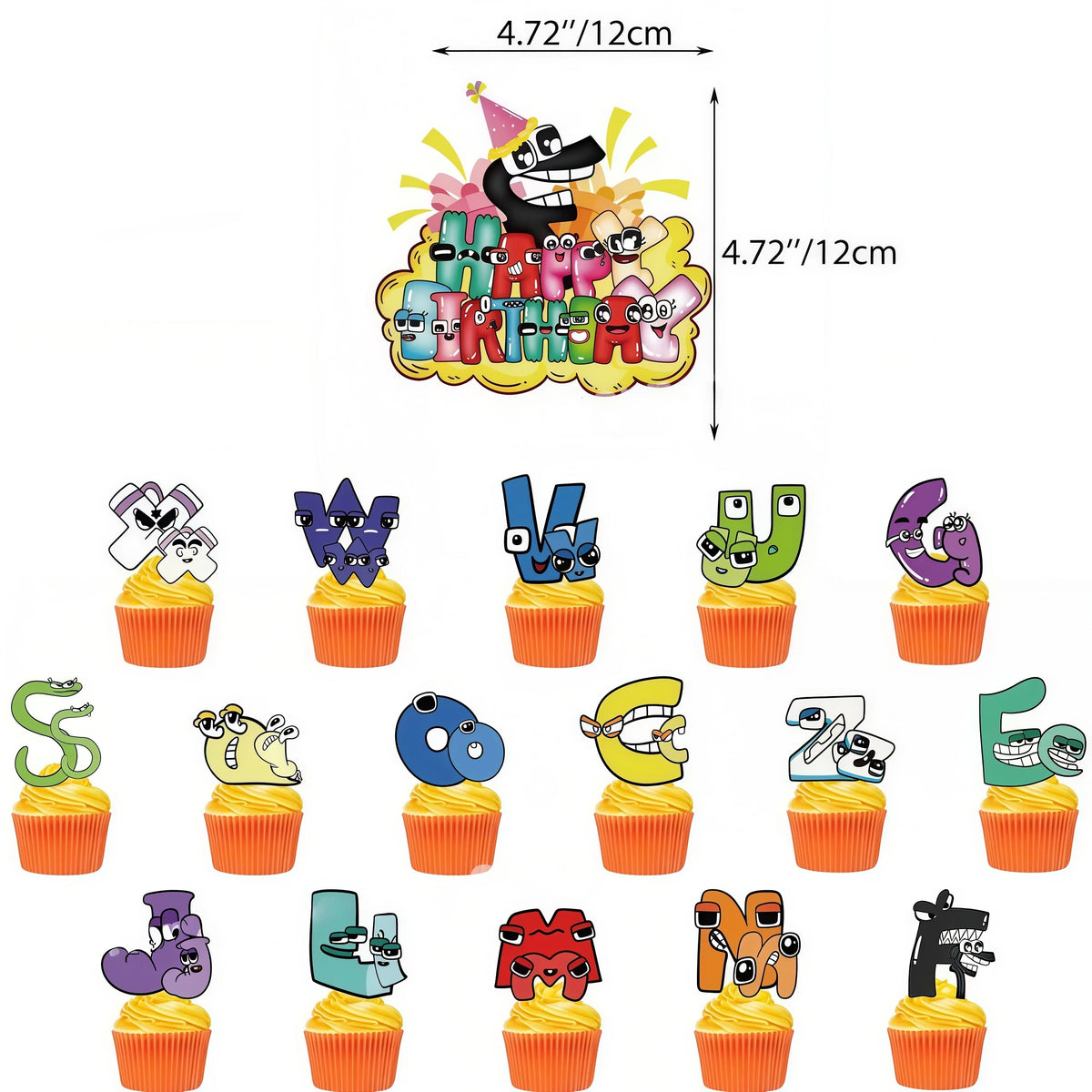 Alphabet Lore Birthday Party Supplies – Balloons & Backdrop Set Party Decoration Set Babs 17pcs Cake toppers 12inch