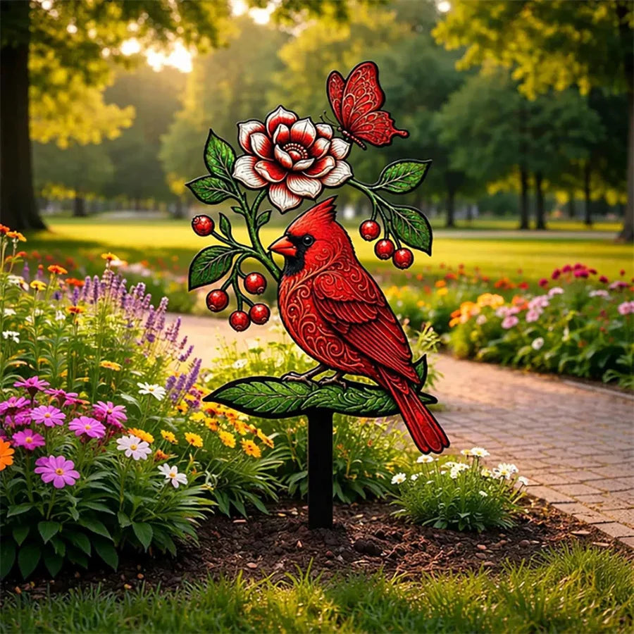 Floral Cardinal Bird Ornament – Red Bishop Bird Décor Decorative Ornament Babs