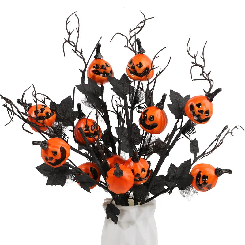 Halloween Artificial Pumpkin Maple Leaf Branch Stems 1/3/5 Pcs Halloween Floral Stems Babs