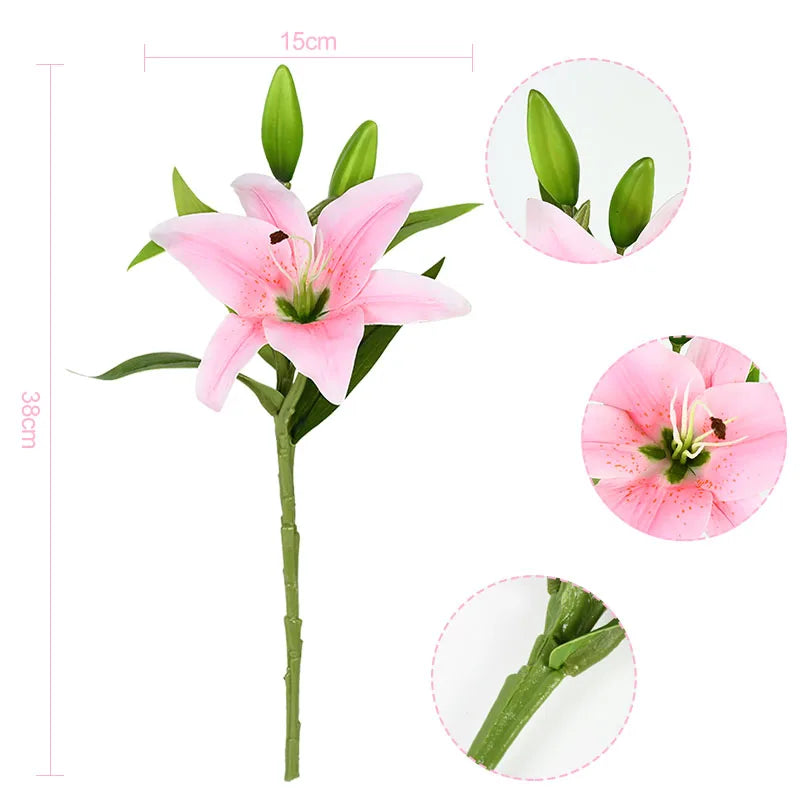 5Pcs White Lily Artificial Flowers 38cm Real Touch Bouquet Artificial Flower Stems Babs