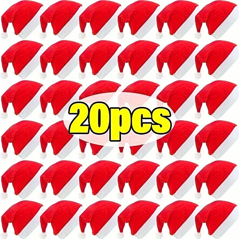 20-Pack Santa Claus Hats – Classic Red Christmas Holiday Hats Christmas Costume Hat Babs