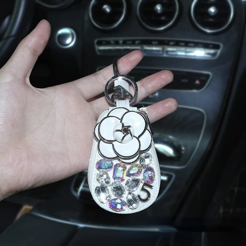 Camellia Rhinestone Car Key Case – Universal Diamond Key Cover Car Key Case Babs