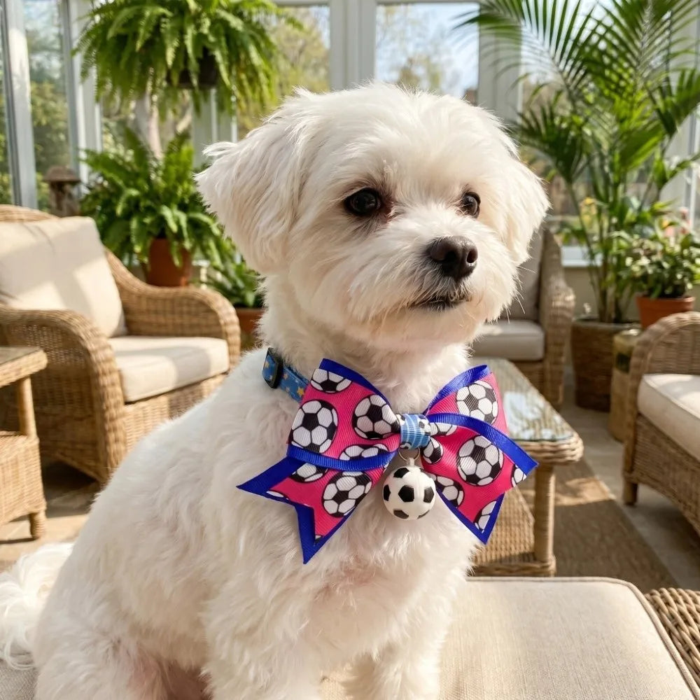 Soccer Football Pet Collar & Bow Tie – Adjustable, Safe Pet Collar Costume Babs