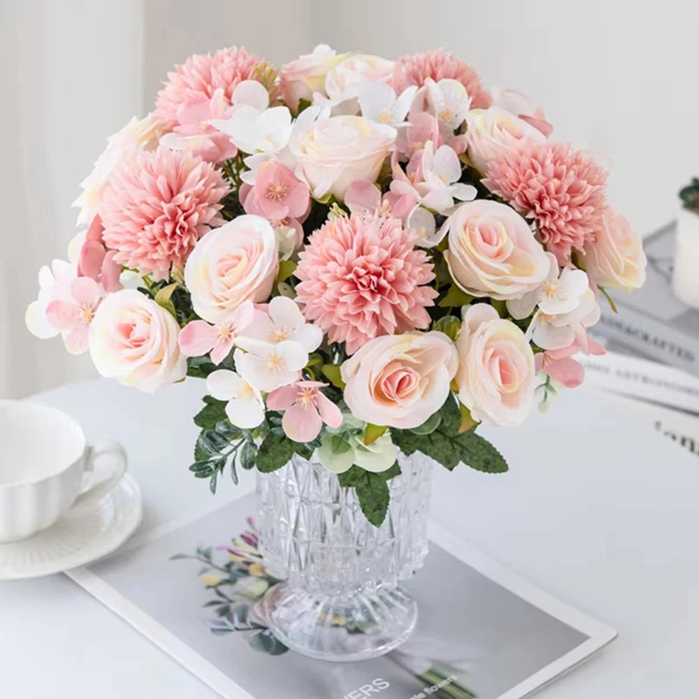 Silk Rose & Chrysanthemum Artificial Bouquet | Wedding & Home Artificial Silk Flowers Babs