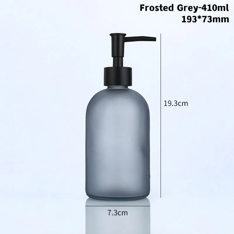 Glass Soap Dispenser Bottle 410ml – Refillable Press Pump Soap Dispenser Bottle Babs Frosted Grey Glass