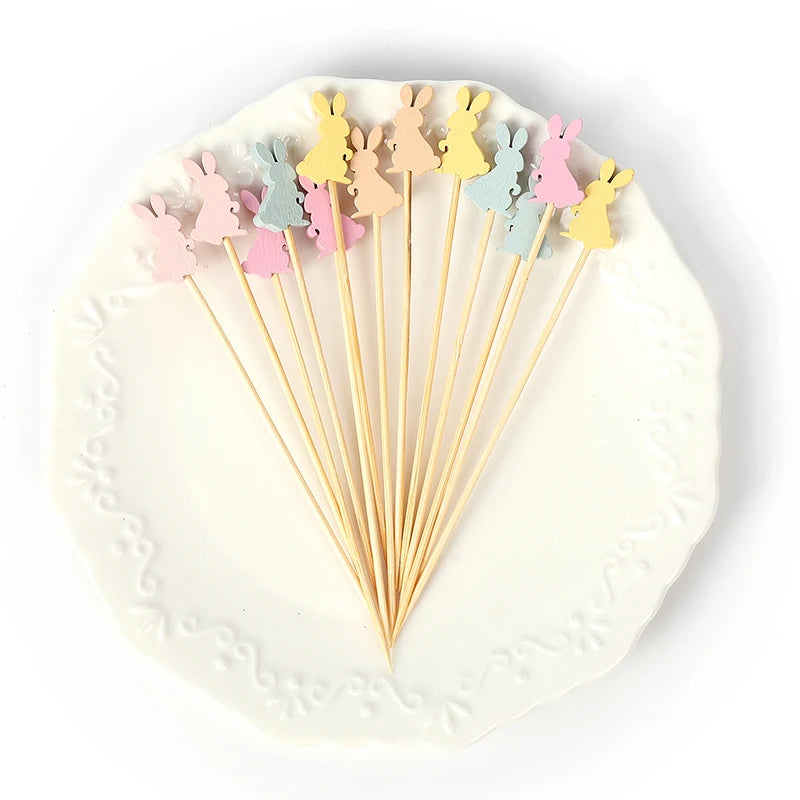 100pcs Easter Bamboo Food Picks Rabbit Egg Cupcake Skewers Disposable Food Picks Babs E