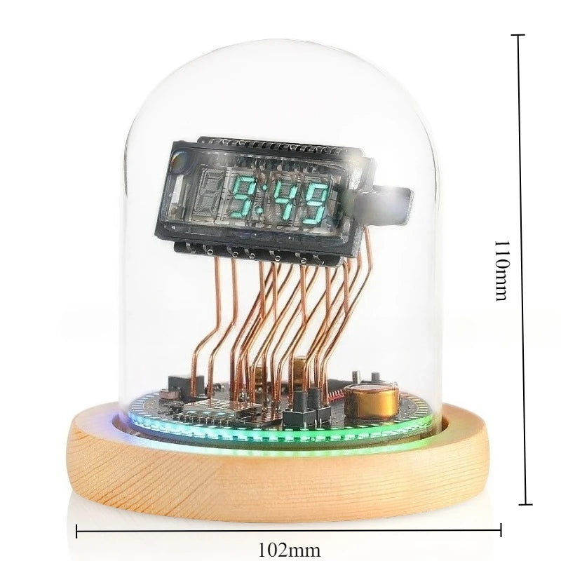Retro Nixie Tube VFD Desk Clock – WiFi Sync, RGB LED, Wood &amp; Glass Nixie Tube Desk Clock Babs Wood Color