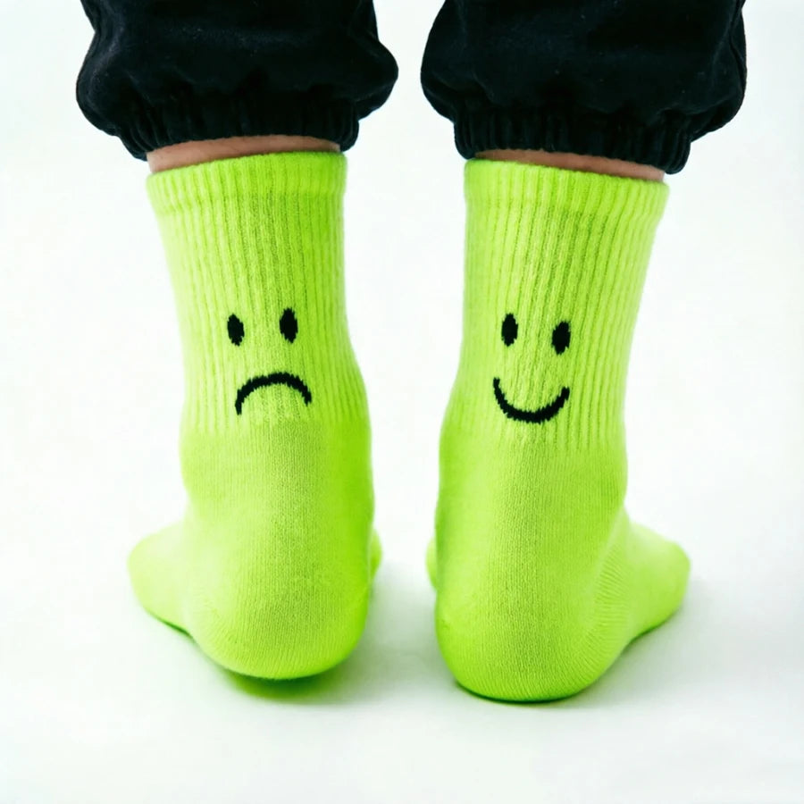Funny Crying Face Cotton Crew Socks – Unisex Novelty Novelty Crew Socks Babs A B Green One Size