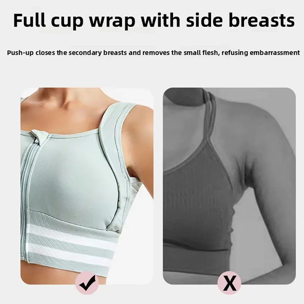 Zipper Front Padded Sports Bra Crop Top – Gym Yoga Plus Size Padded Sports Bra Babs