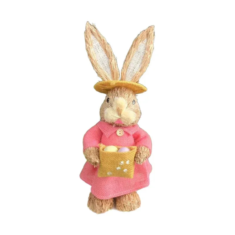 Easter Straw Bunny Decor 35cm – Rustic Handmade Decoration Easter Bunny Decor Babs D-1PCS 35CM