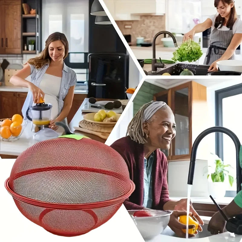 Apple-Shape Mesh Fruit Basket with Lid | Kitchen Storage Bowl Mesh Fruit Basket Babs