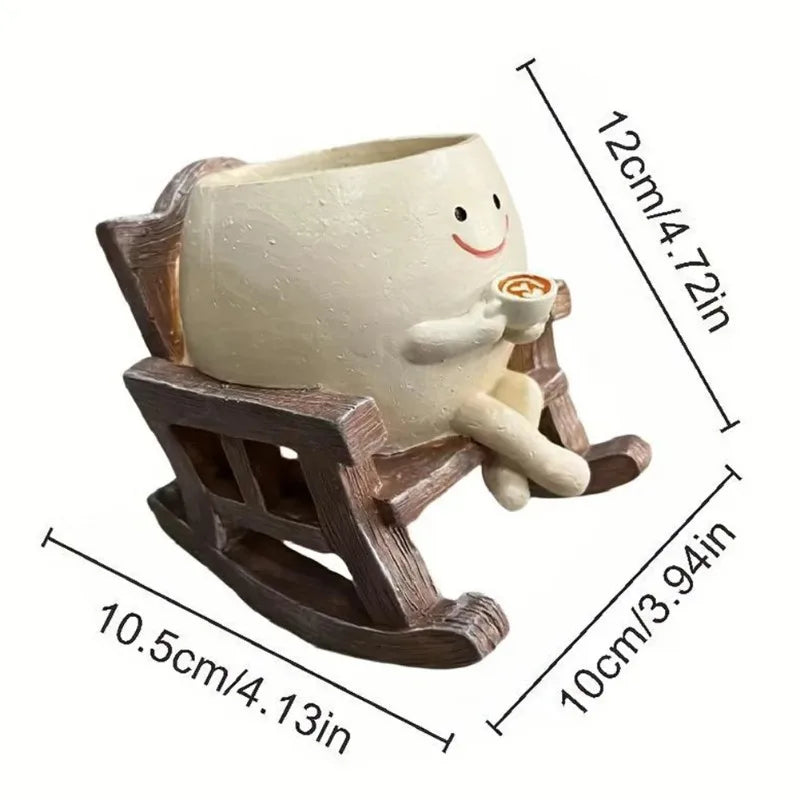 Cute Resin Face Succulent Planter – Rocking Chair Figurine Pot Decorative Succulent Planter Babs