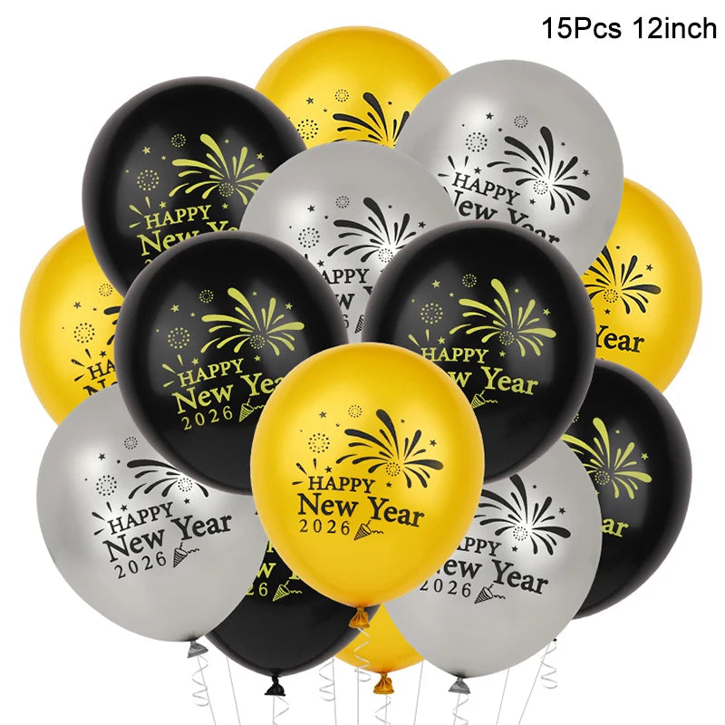 2026 New Year's Eve Party Props, Glasses & Gold Balloons Kit Party Decoration Kit Babs 15pcs latex balloons