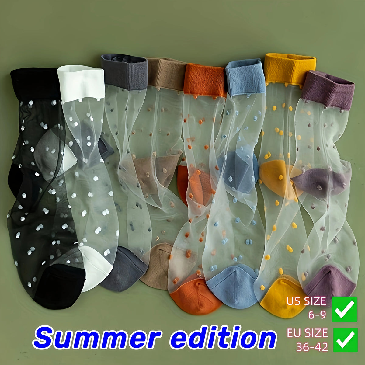 5 Pairs Women's Breathable Dotted Nylon Socks – Candy Colors Women's Fashion Socks Babs