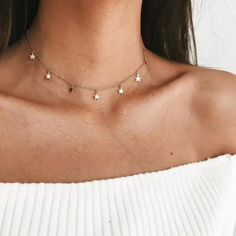 Boho Gold Tassel Star Choker Necklace for Women Choker Necklace Babs