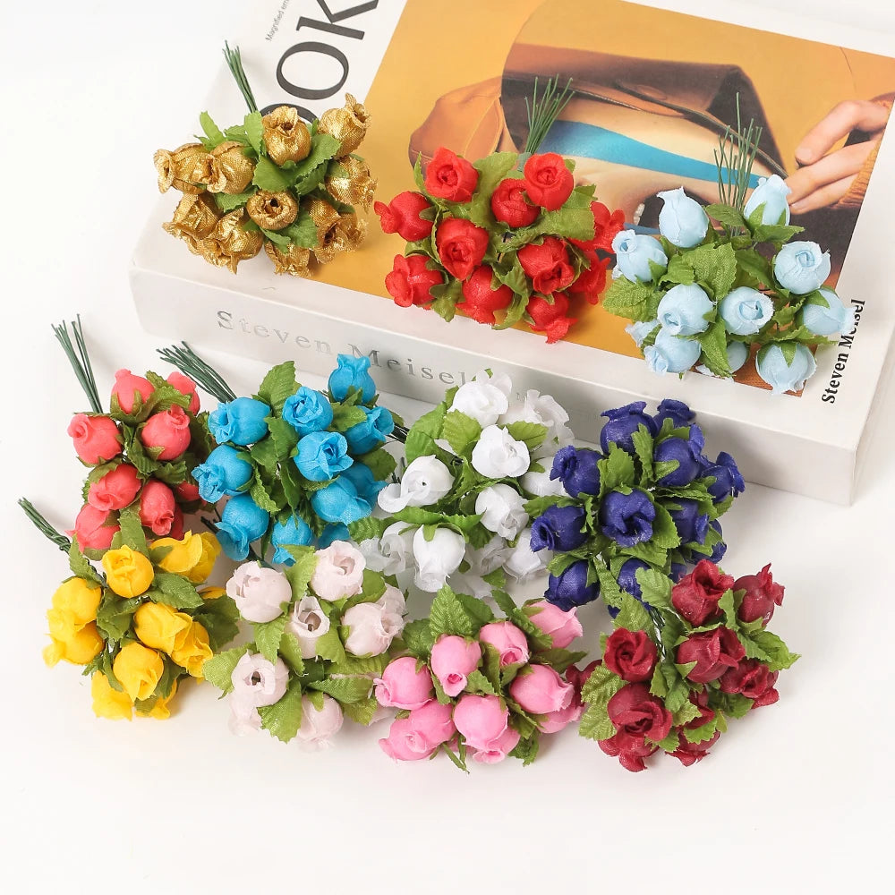 12Pcs Mini Silk Artificial Rose Bouquet for Wedding & Home Decor Artificial Flower Bouquet Babs