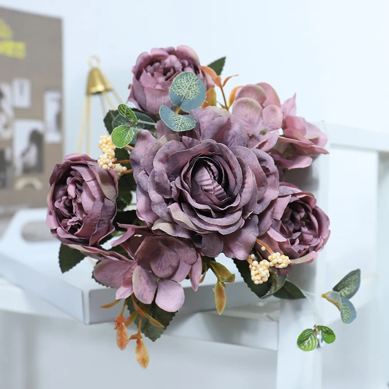 Artificial Silk Peony Rose Bouquet – Fake Flowers for Home & Wedding Artificial Flower Bouquet Babs