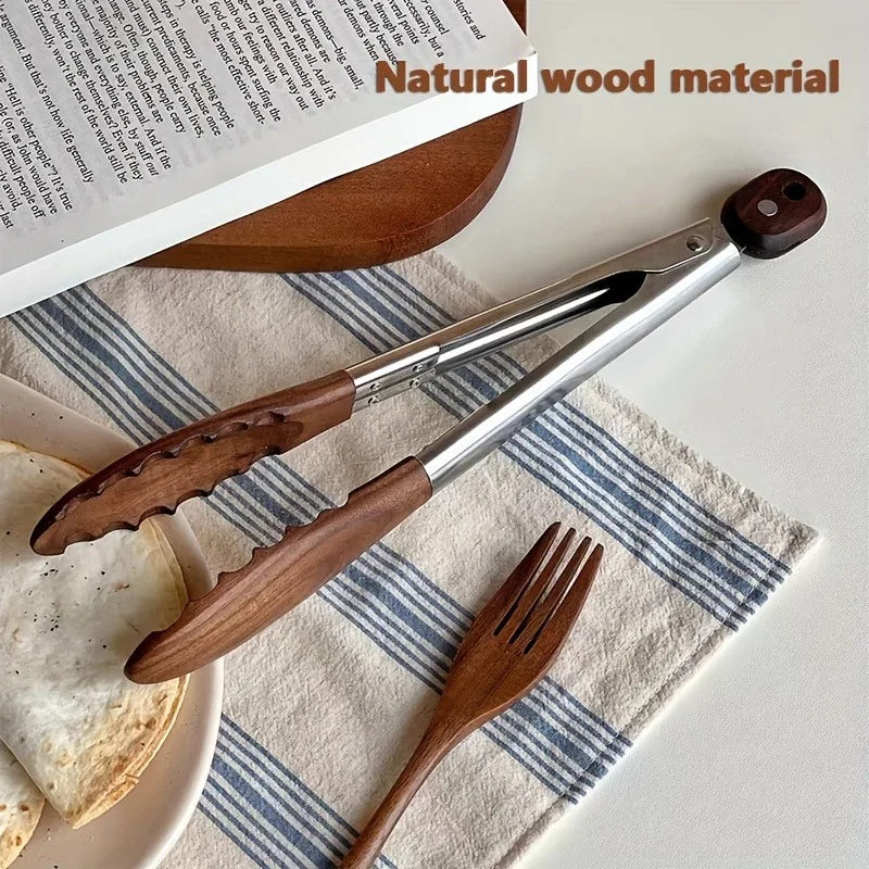 Heavy Duty Stainless Steel Kitchen Tongs – Wooden Handle BBQ Kitchen Tongs Babs