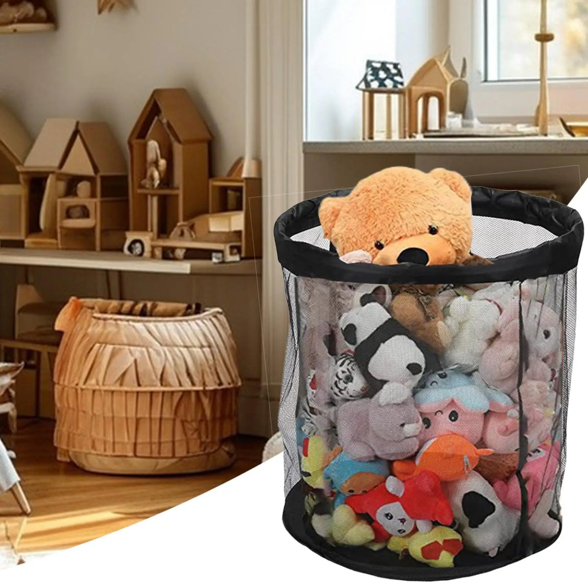 Large Ball Storage Bin – Portable Nylon Net Organizer Basket Ball Storage Organizer Babs