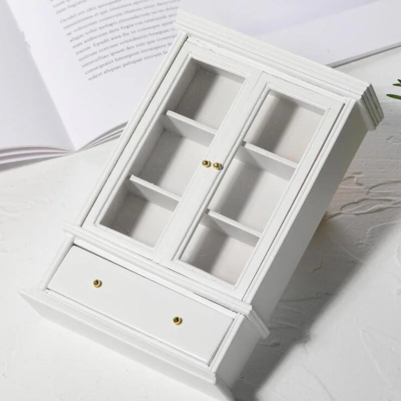 1:12 Dollhouse Miniature White Double Door Glass Cabinet Dollhouse Miniature Furniture Babs
