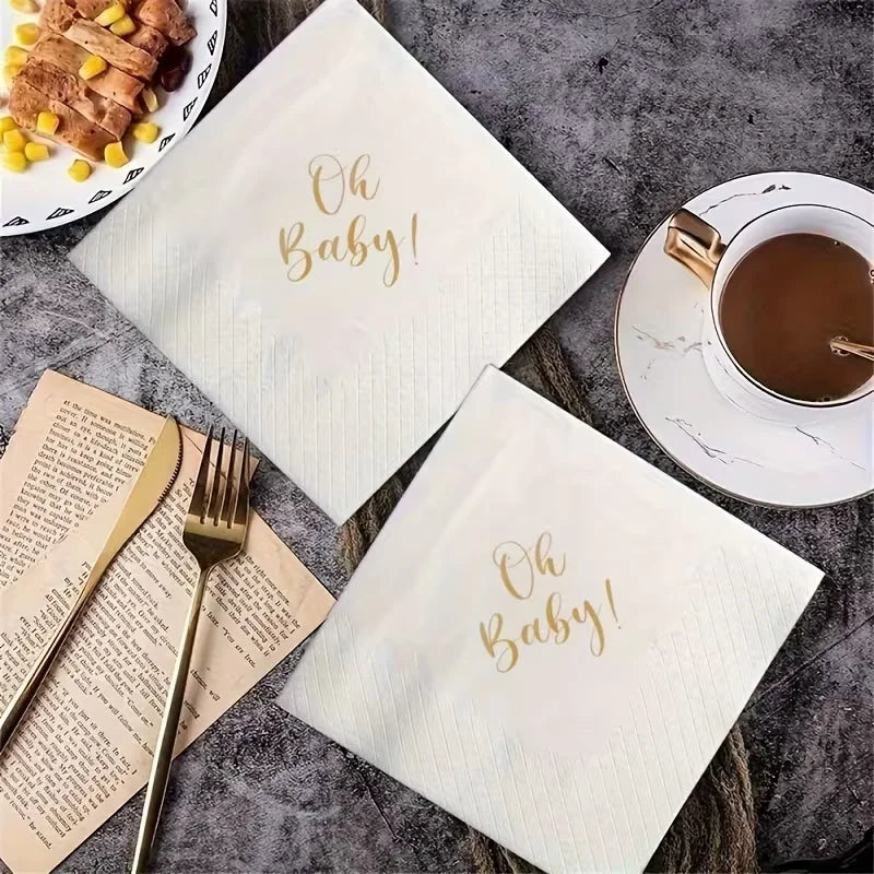 20Pcs Oh Baby Paper Napkins – Baby Shower & Gender Reveal Disposable Party Napkins Babs