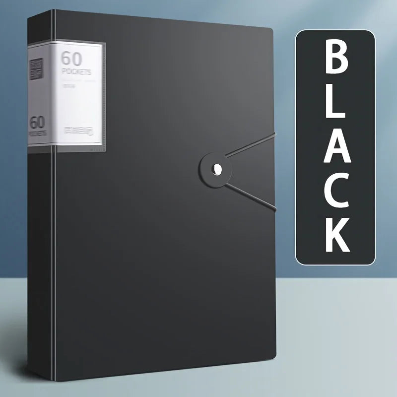 A4 60-Pocket Transparent File Folder – Heavy-Duty PP Material File Folder Babs Black - 60 pages