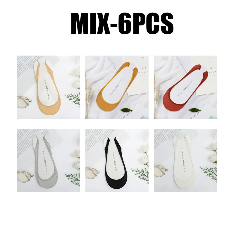Women's Invisible No-Slip Liner Socks – Ice Silk Low Cut Invisible Liner Socks Babs MIX 6Pairs One Size
