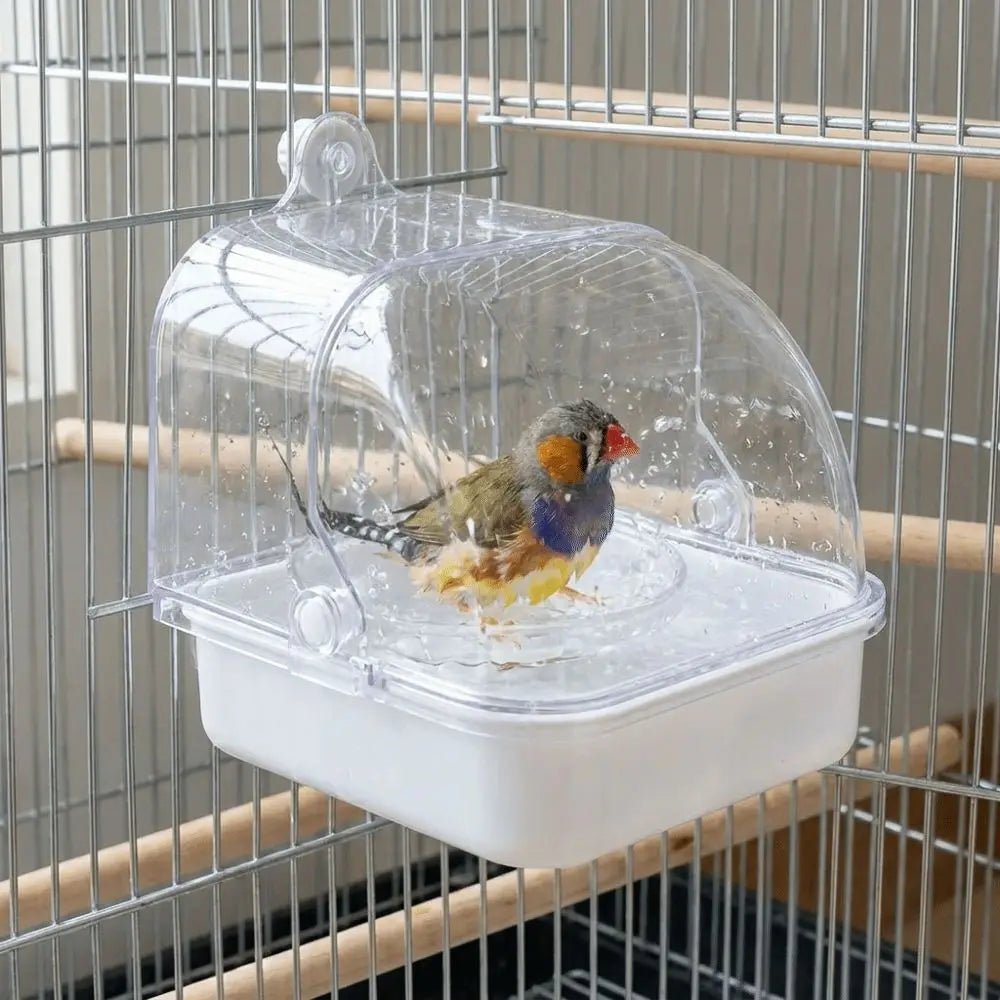 Splash-Proof Parrot Bird Bath Cage – Wall Hanging Bathing Box Bird Bath Cage Babs