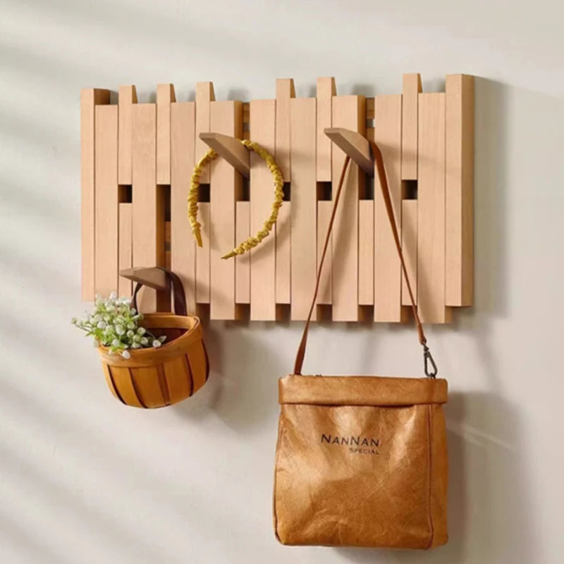 Double Row Solid Wood Wall Coat Rack – 8 Hooks, Oak & Walnut Wall Coat Rack Babs