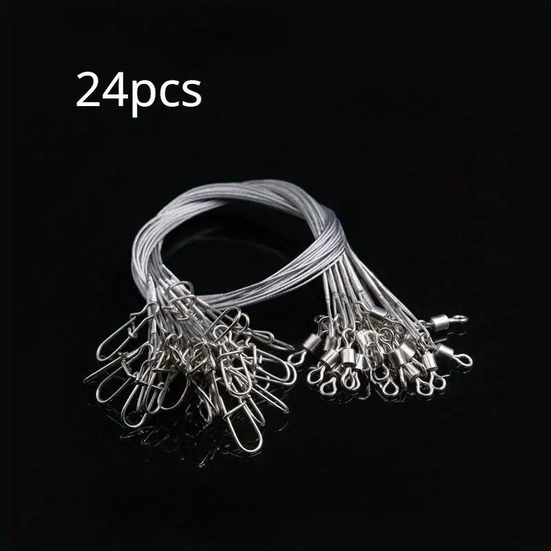 24pcs Stainless Steel Fishing Leaders with Swivels & Snaps Fishing Leaders Babs 24pcs