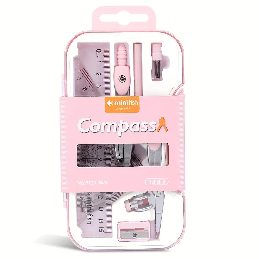9-Piece Student Drawing Tool Set – Compass, Ruler & Protractor Geometry Drawing Set Babs