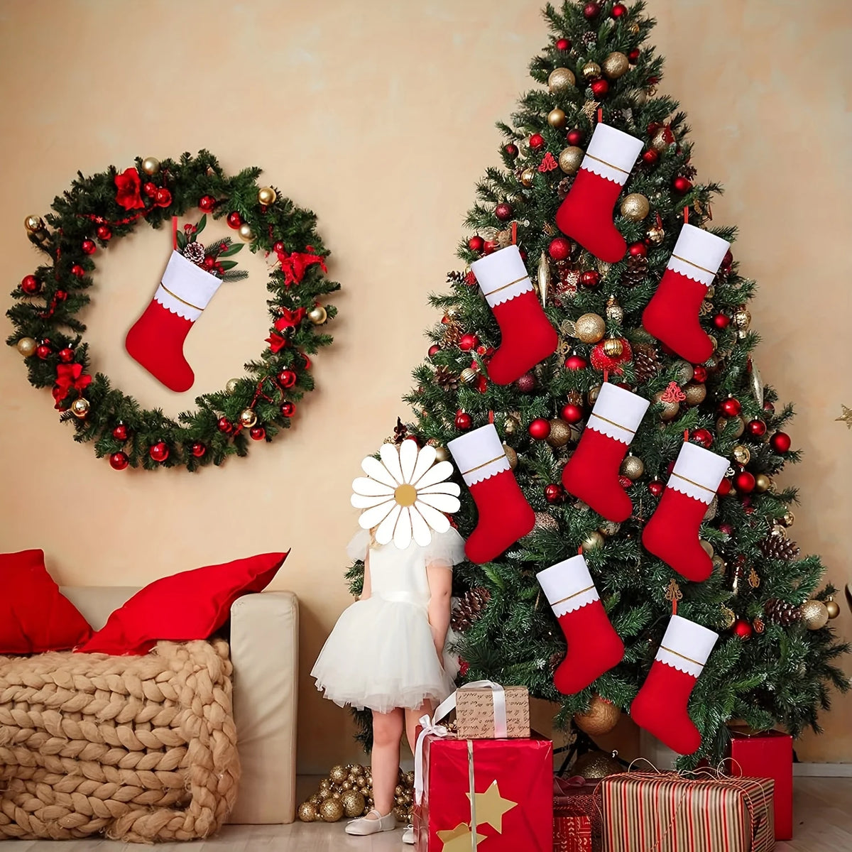 12 Christmas Stockings – Santa & Reindeer Holiday Design Christmas Stockings Babs