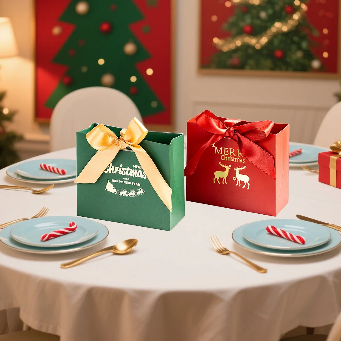 Mini Christmas Gift Bags Red Kraft Paper w/ Bow – Bulk Pack Kraft Paper Gift Bags Babs