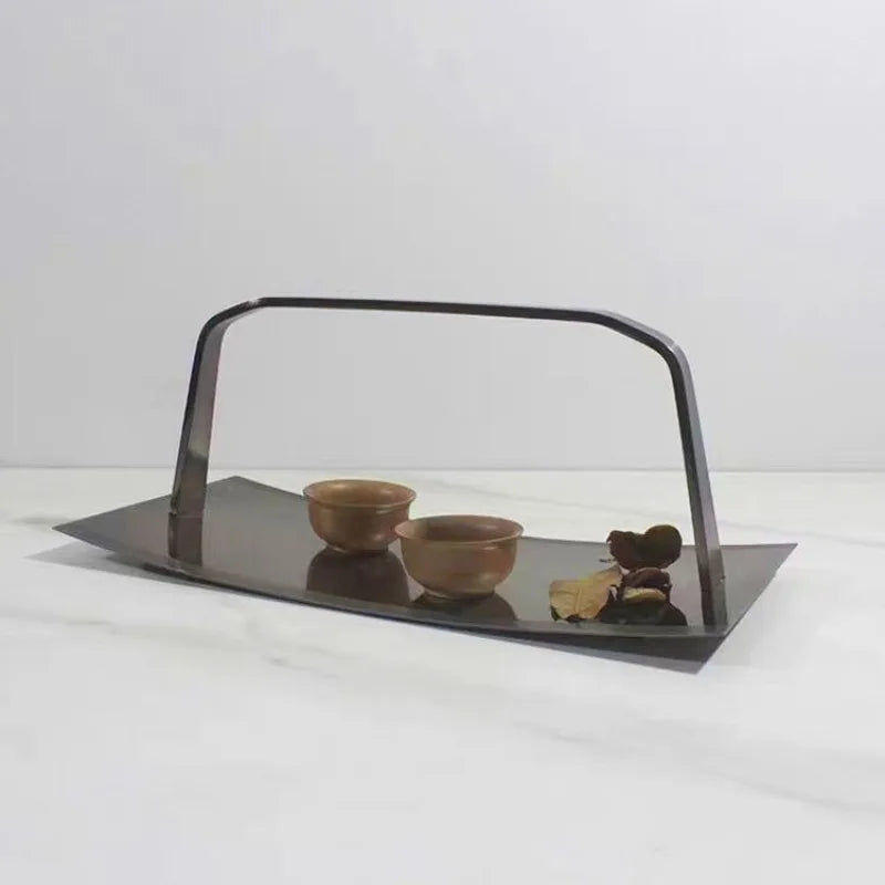 Luxury Modern Metal Storage Tray with Handle | Home Organizer Decorative Storage Tray Babs