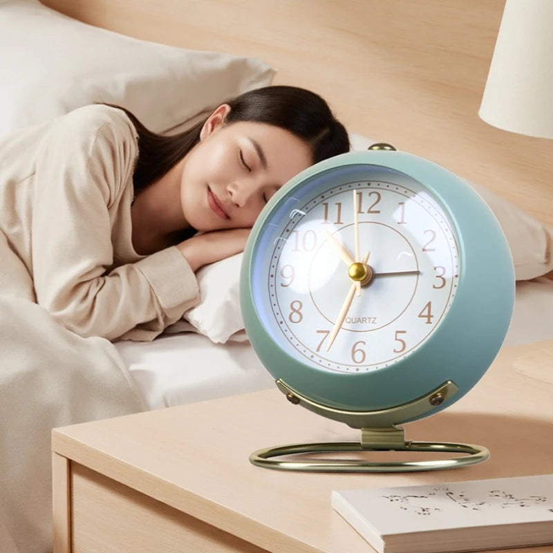 Luxury Silent Minimalist Alarm Clock – Retro Metal Bedside Clock Alarm Clock Babs
