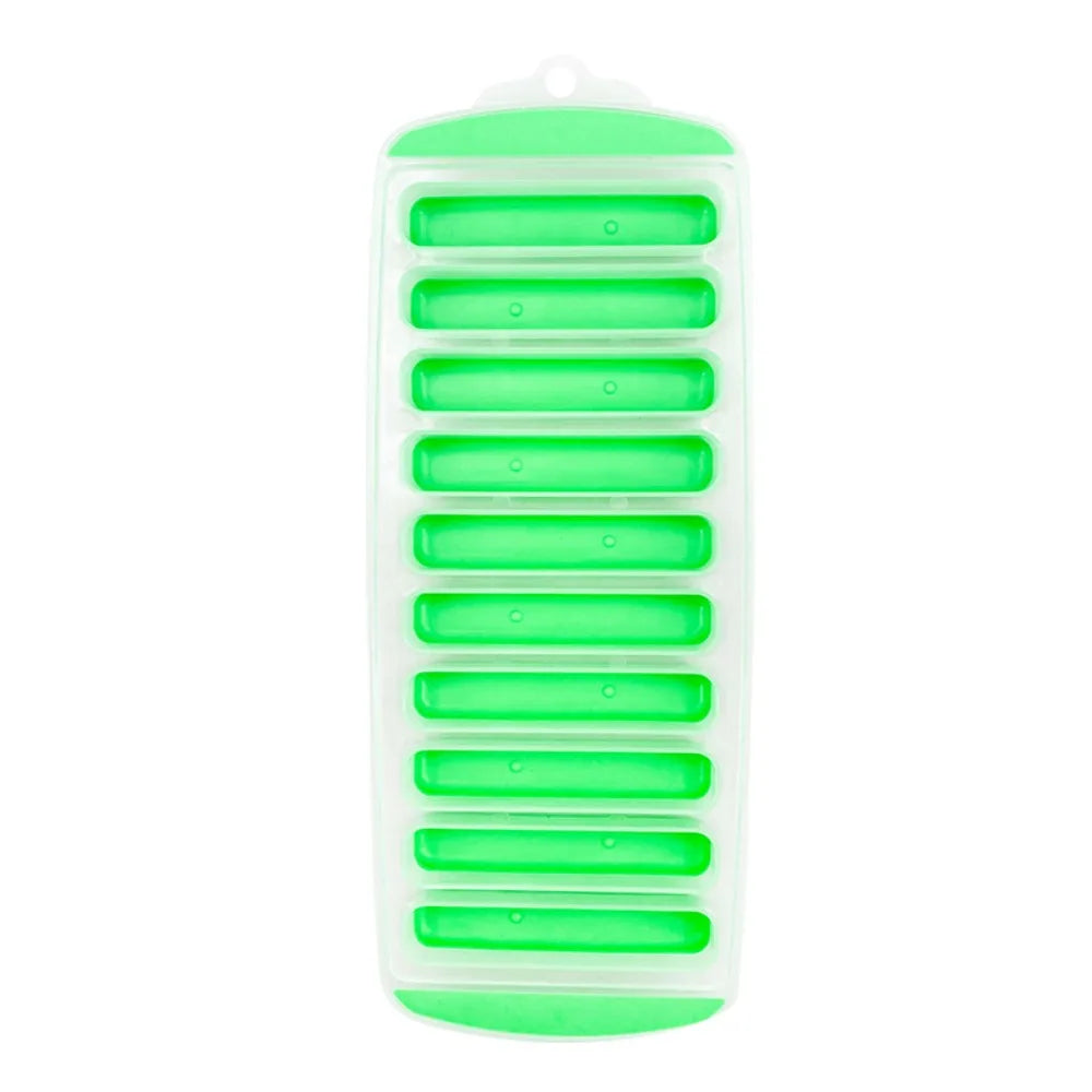 10-Hole Silicone Long Strip Ice Cube Tray Mold with Lid Silicone Ice Tray Babs green mold