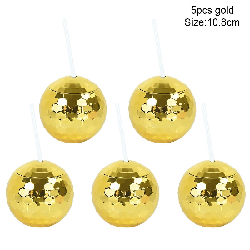 5-Pack Disco Ball Cups with Straws – Bridal & Party Supplies Party Cups Set Babs 5pcs gold