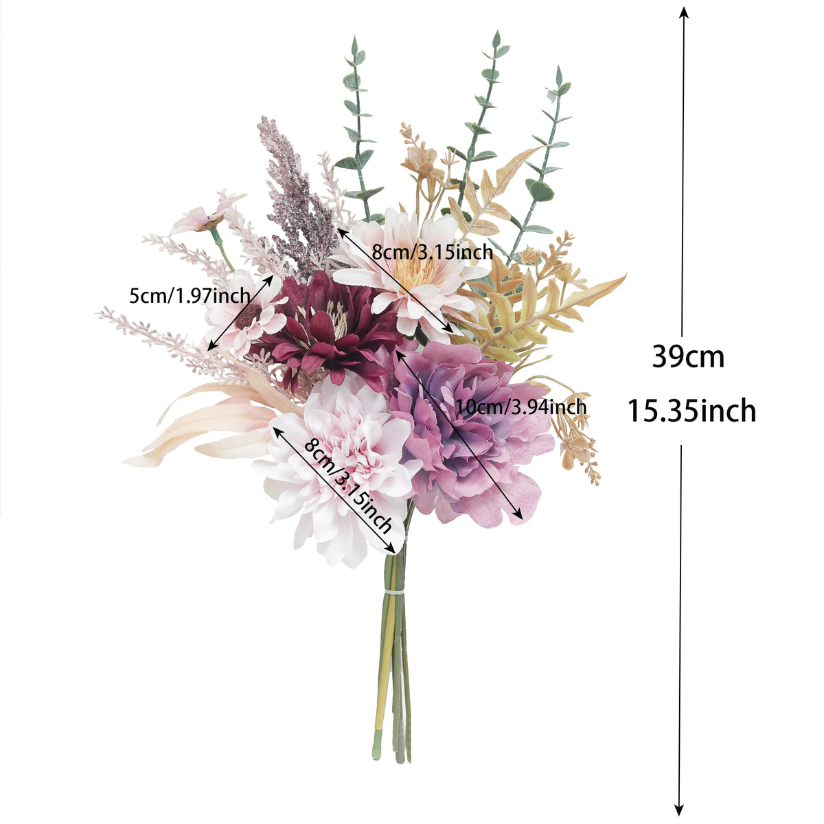 Silk Artificial Peony, Daisy & Eucalyptus Flowers – 39cm Artificial Silk Flowers Babs