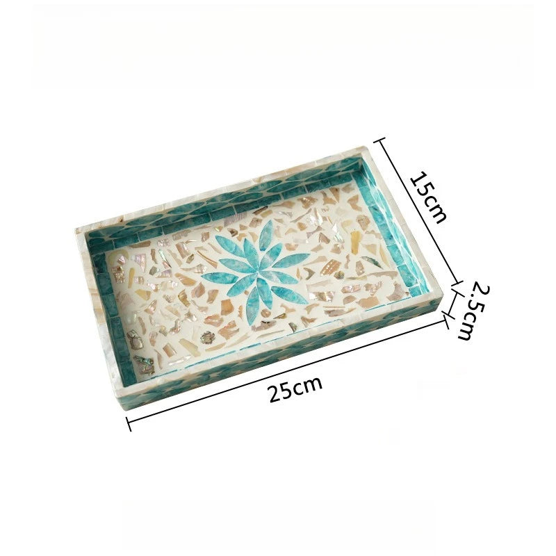 Natural Seashell Decorative Tray – Retro Square Storage Plate Decorative Storage Tray Babs Blue Leaf