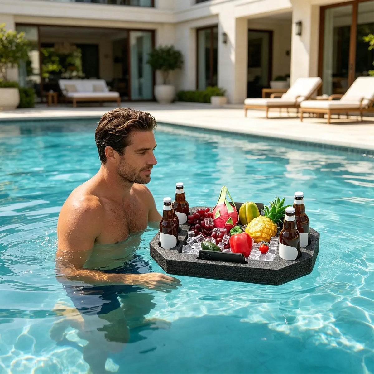 Floating Pool Beverage Tray – Waterproof Cup & Snack Holder Pool Floating Tray Babs