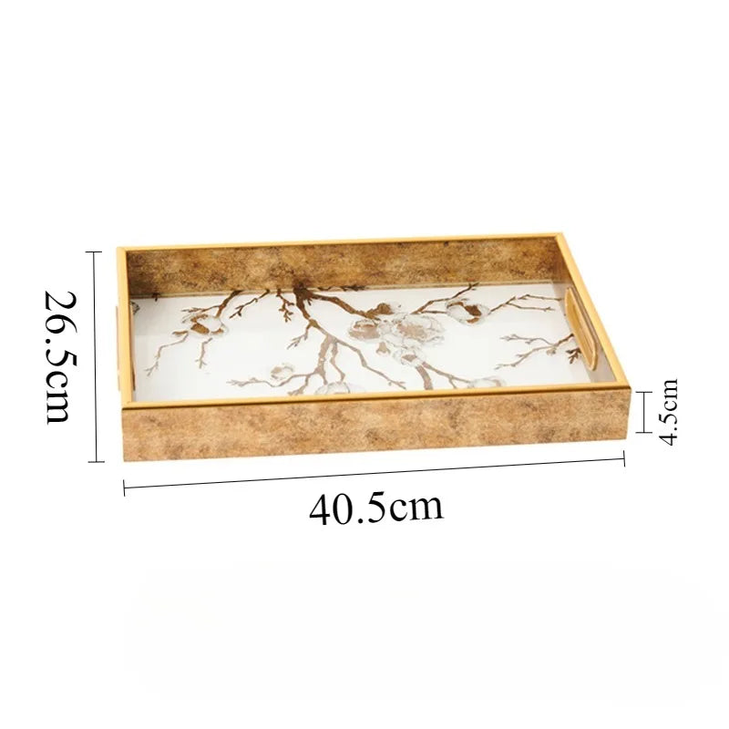 Luxury Transparent Rectangular Storage Tray – Modern Organizer Decorative Storage Tray Babs Apricot Flower-Large