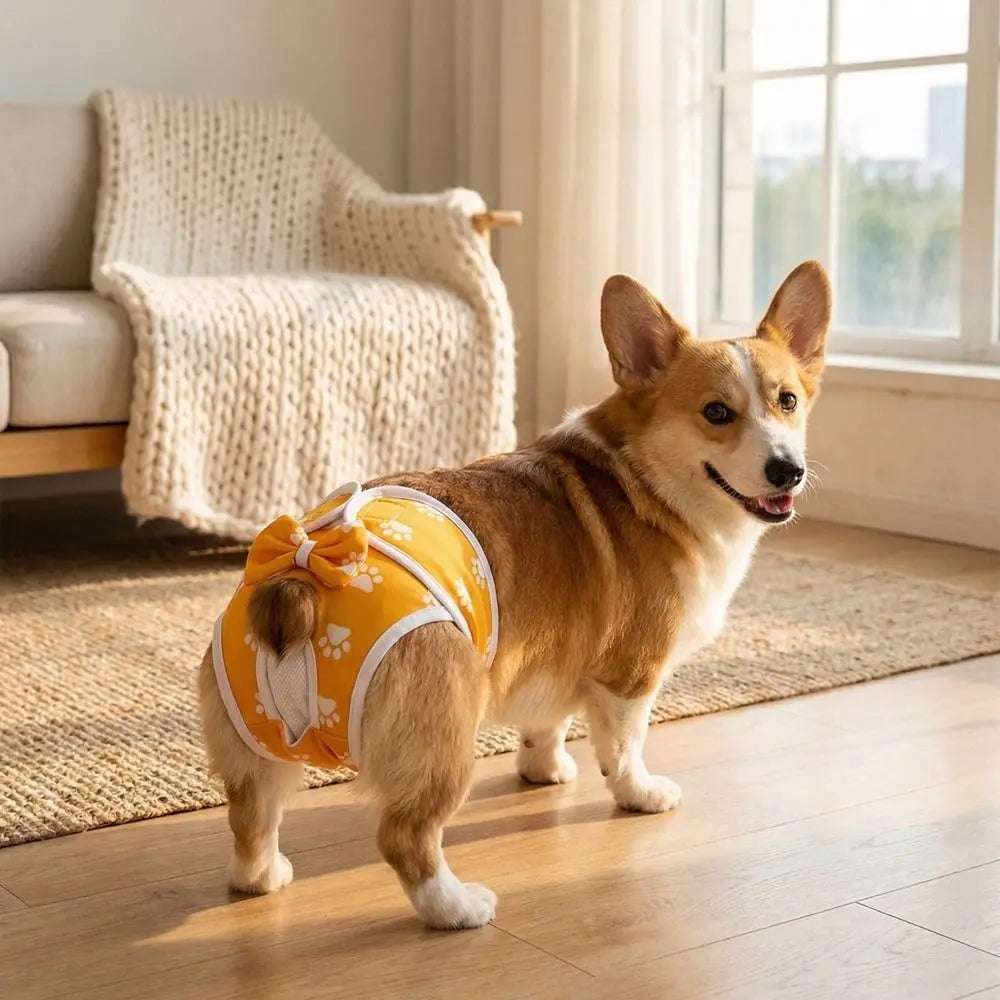 Washable Dog Diaper Pants – Adjustable Paw Pattern, S–XL Dog Diaper Pants Babs
