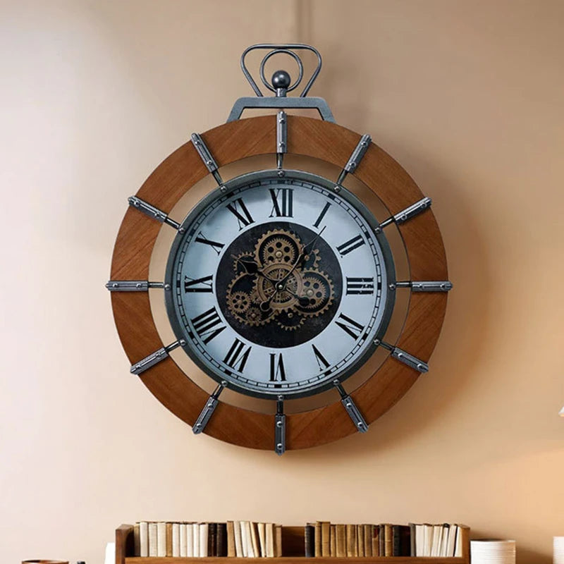 Oeny Large Vintage Wall Clock – Silent Wooden 45cm Décor Decorative Wall Clock Babs