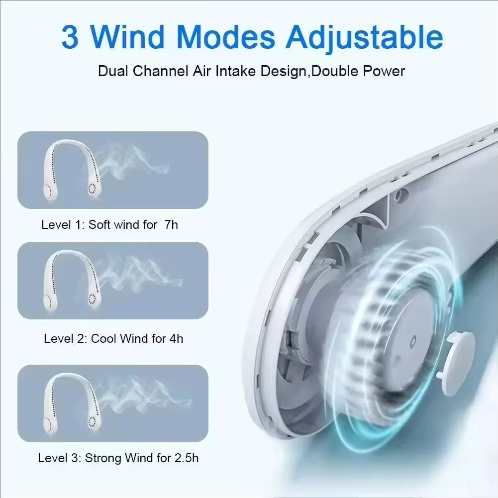Bladeless Hanging Neck Fan – USB Rechargeable, Adjustable Speed Wearable Neck Fan Babs