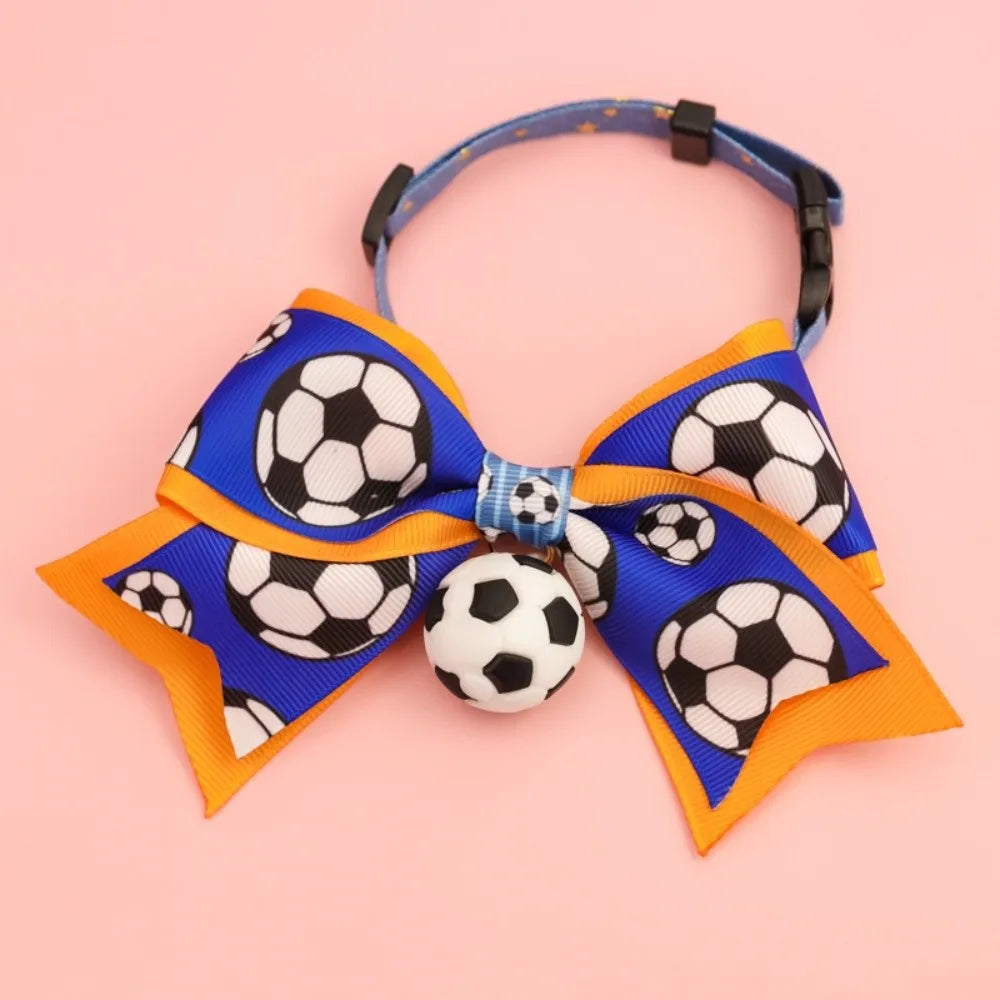 Soccer Football Pet Collar & Bow Tie – Adjustable, Safe Pet Collar Costume Babs Orange S 1-7kg