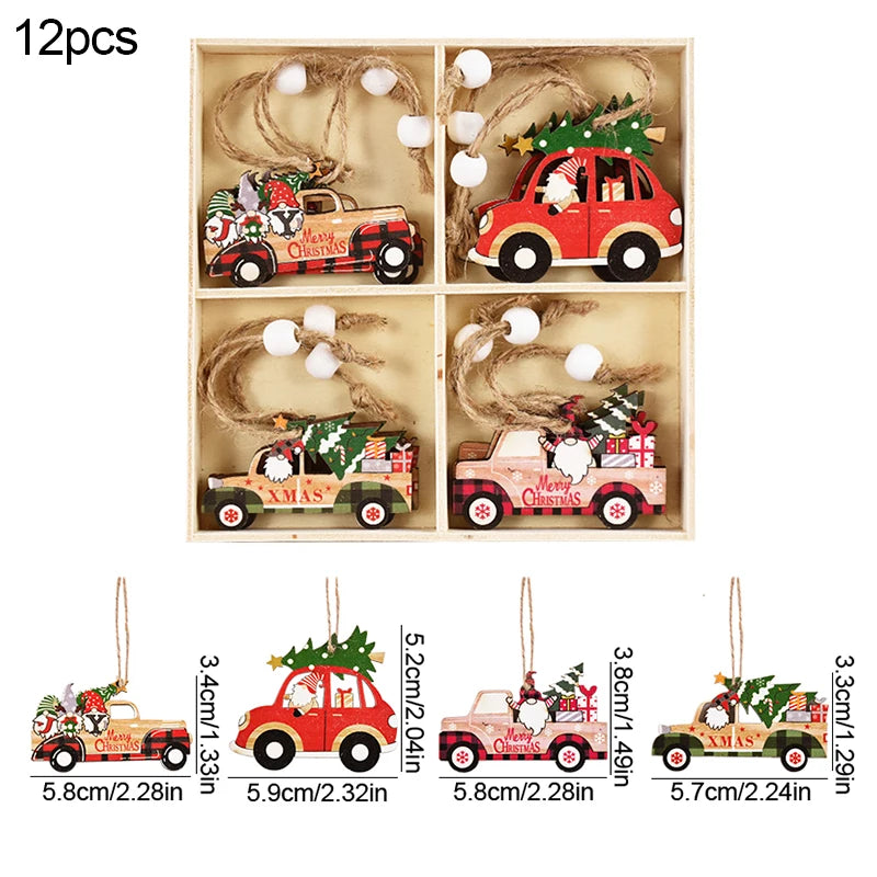 Christmas Wooden Ornaments – Gingerbread Man & Gnome Pendants Christmas Tree Ornament Babs 12PCS-F